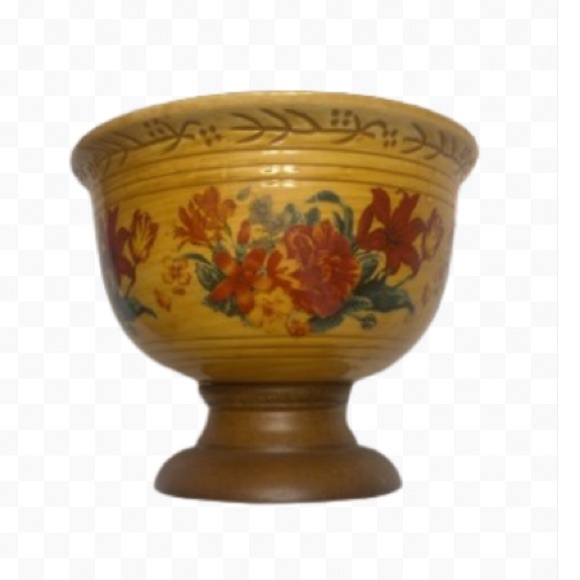 FTD Other - Vintage FTD Bowl Planter with Wooden Pedestal Floral Design